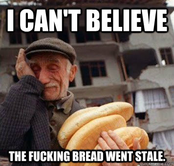 I can't believe the fucking bread went stale.  