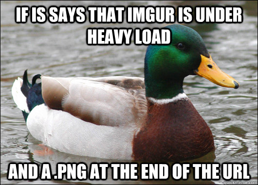 If is says that Imgur is under heavy load and a .png at the end of the url  Actual Advice Mallard