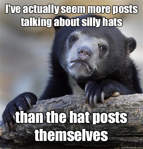 I've actually seem more posts talking about silly hats than the hat posts themselves  Confession Bear