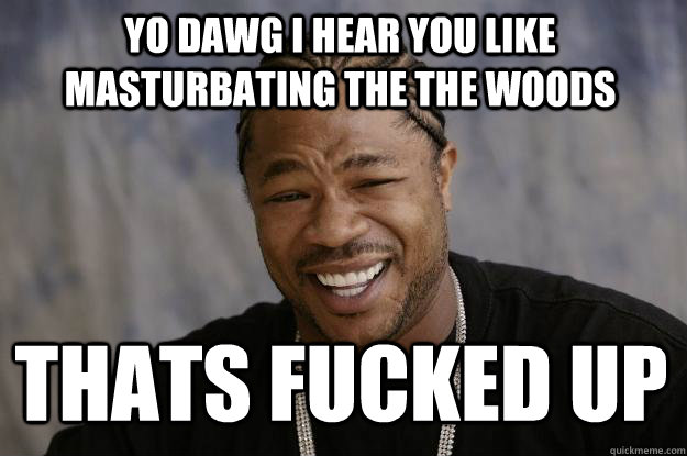 YO DAWG I HEAR YOU LIKE MASTURBATING THE THE WOODS THATS FUCKED UP  Xzibit meme