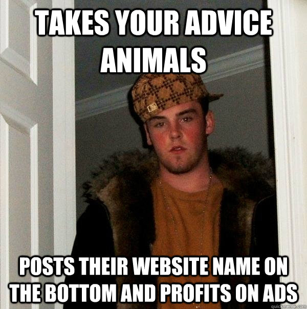 TAKES YOUR ADVICE ANIMALS POSTS THEIR WEBSITE NAME ON THE BOTTOM AND PROFITS ON ADS  Scumbag Steve