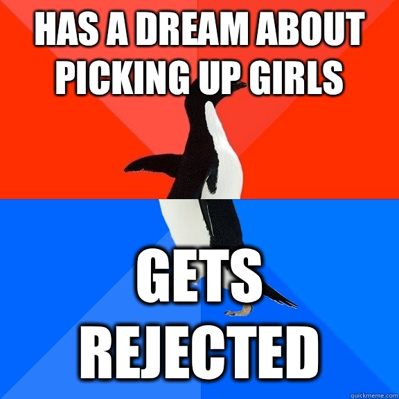 Has a dream about picking up girls Gets rejected  Socially Awesome Awkward Penguin