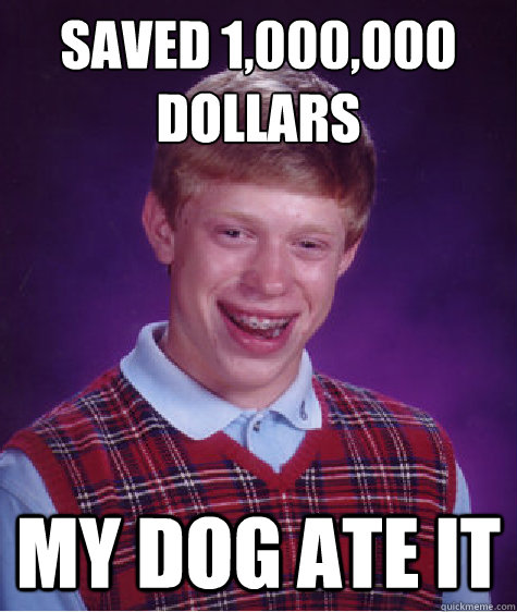 Saved 1,000,000
dollars My dog ate it  Bad Luck Brian
