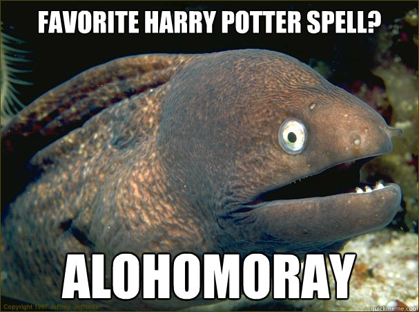 Favorite Harry Potter spell? Alohomoray  Bad Joke Eel