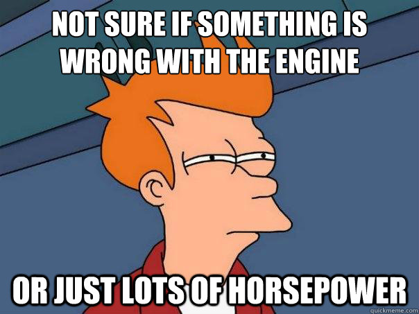 Not sure if something is wrong with the engine Or just lots of horsepower  Futurama Fry