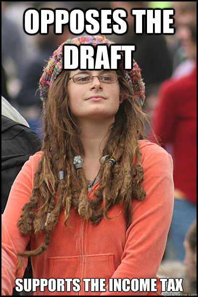 Opposes the draft Supports the income tax  College Liberal