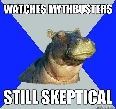 Watches MythBusters STILL skeptical  Skeptical Hippo