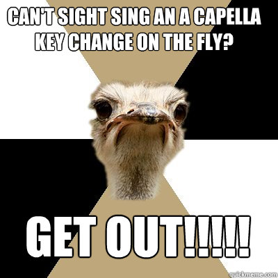 can't sight sing an a Capella key change on the fly? get out!!!!!  Music Major Ostrich