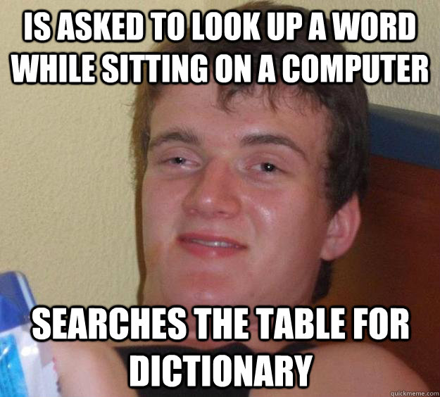 is asked to look up a word while sitting on a computer searches the table for dictionary  10 Guy