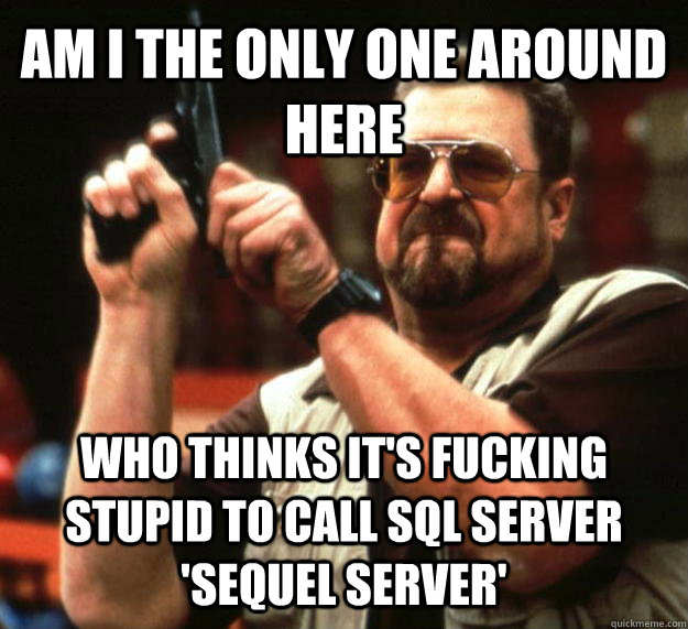 AM I THE ONLY ONE AROUND HERE who thinks it's fucking stupid to call SQL Server 'Sequel Server'  Angry Walter