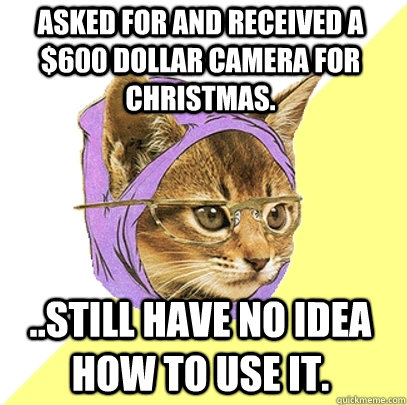 asked for and received a $600 dollar camera for Christmas. ..still have no idea how to use it.  Hipster Kitty