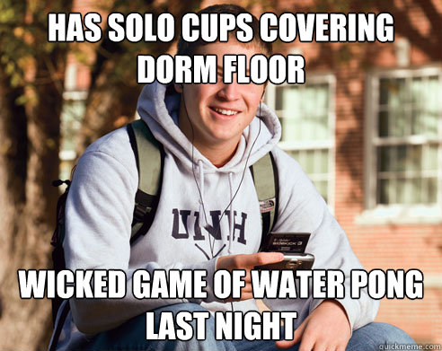Has Solo cups covering dorm floor wicked game of water pong last night  College Freshman