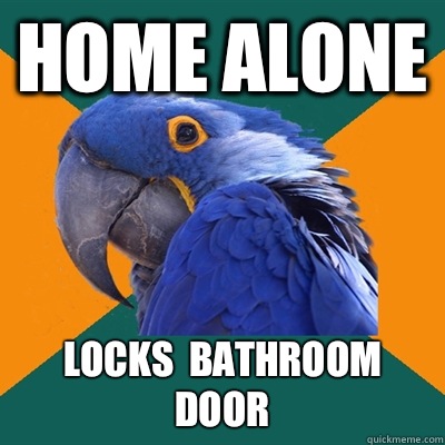 Home alone Locks  bathroom door  Paranoid Parrot