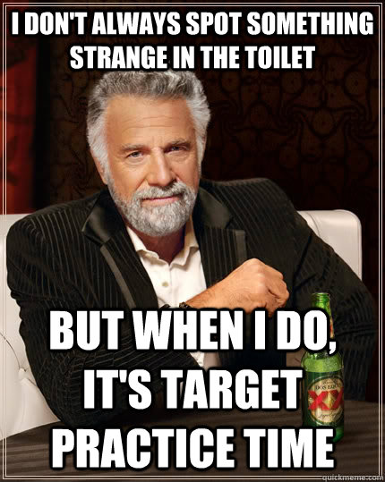 I don't always spot something strange in the toilet but when I do, it's target practice time  The Most Interesting Man In The World