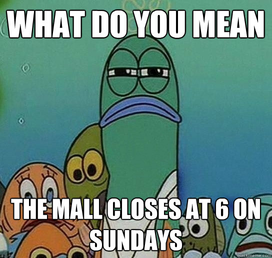 What do you mean the mall closes at 6 on sundays  Serious fish SpongeBob