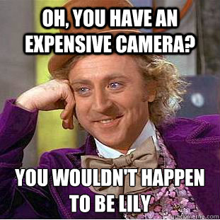 Oh, you have an expensive camera? you wouldn't happen to be Lily
  Creepy Wonka