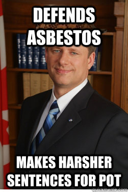 Defends Asbestos Makes harsher sentences for pot  Scumbag harper