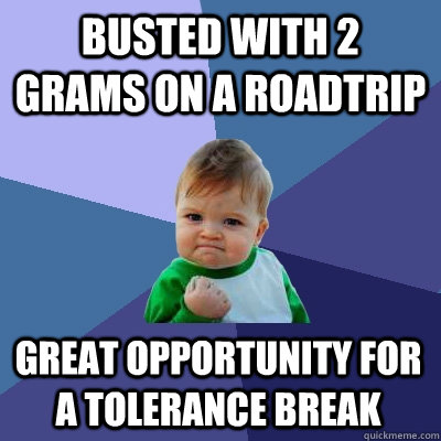 Busted with 2 grams on a roadtrip Great opportunity for a Tolerance break  Success Kid