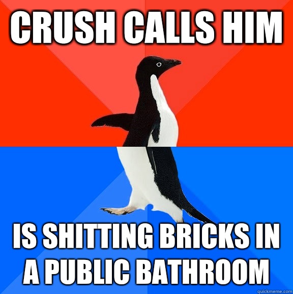 Crush calls him Is shitting bricks in a public bathroom  Socially Awesome Awkward Penguin
