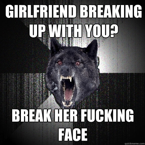 girlfriend breaking up with you? break her fucking face  Insanity Wolf