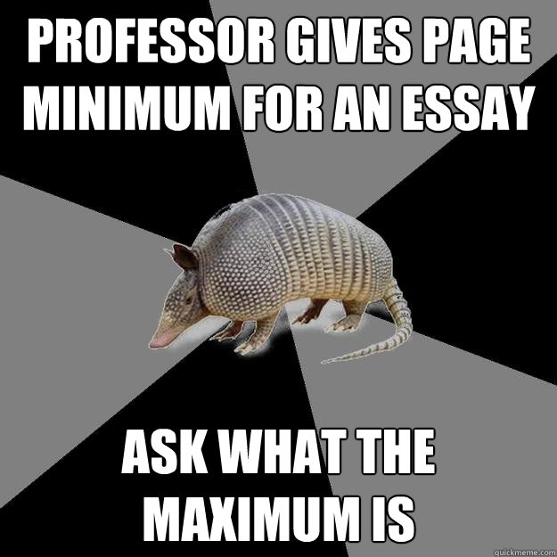 Professor gives page minimum for an essay Ask what the maximum is  English Major Armadillo
