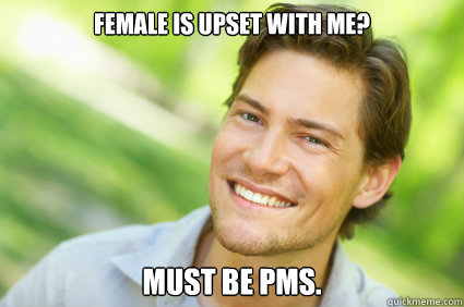 Female is upset with me? Must be PMS.  Men Logic