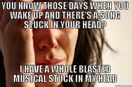 YOU KNOW THOSE DAYS WHEN YOU WAKE UP AND THERE'S A SONG STUCK IN YOUR HEAD? I HAVE A WHOLE BLASTED MUSICAL STUCK IN MY HEAD First World Problems