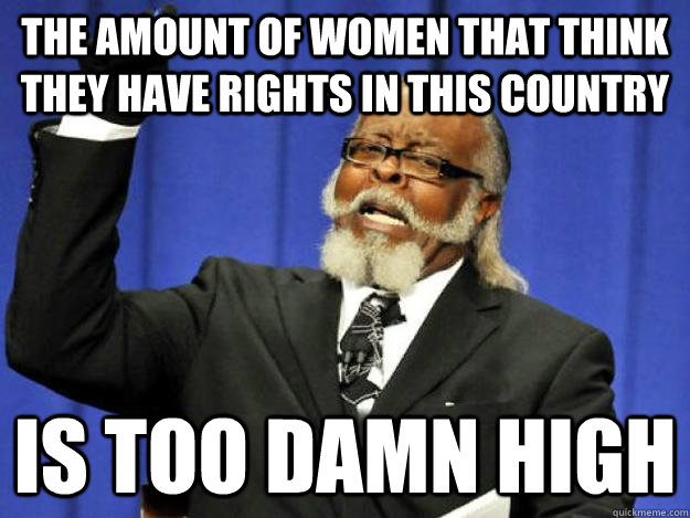 the amount of women that think they have rights in this country is too damn high  Toodamnhigh