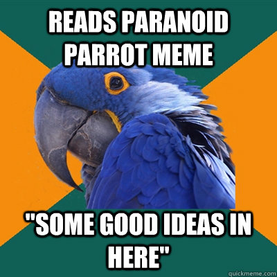 reads paranoid parrot meme 