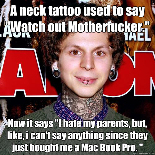 A neck tattoo used to say 