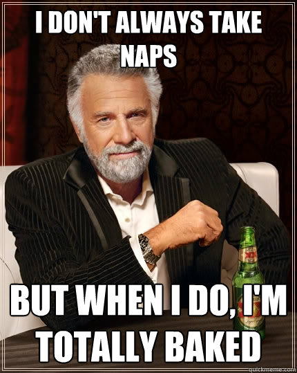I don't always take naps But when I do, i'm totally baked  The Most Interesting Man In The World