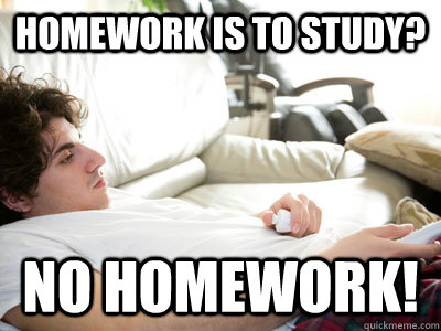 Homework is to study? No homework!  Lazy college student