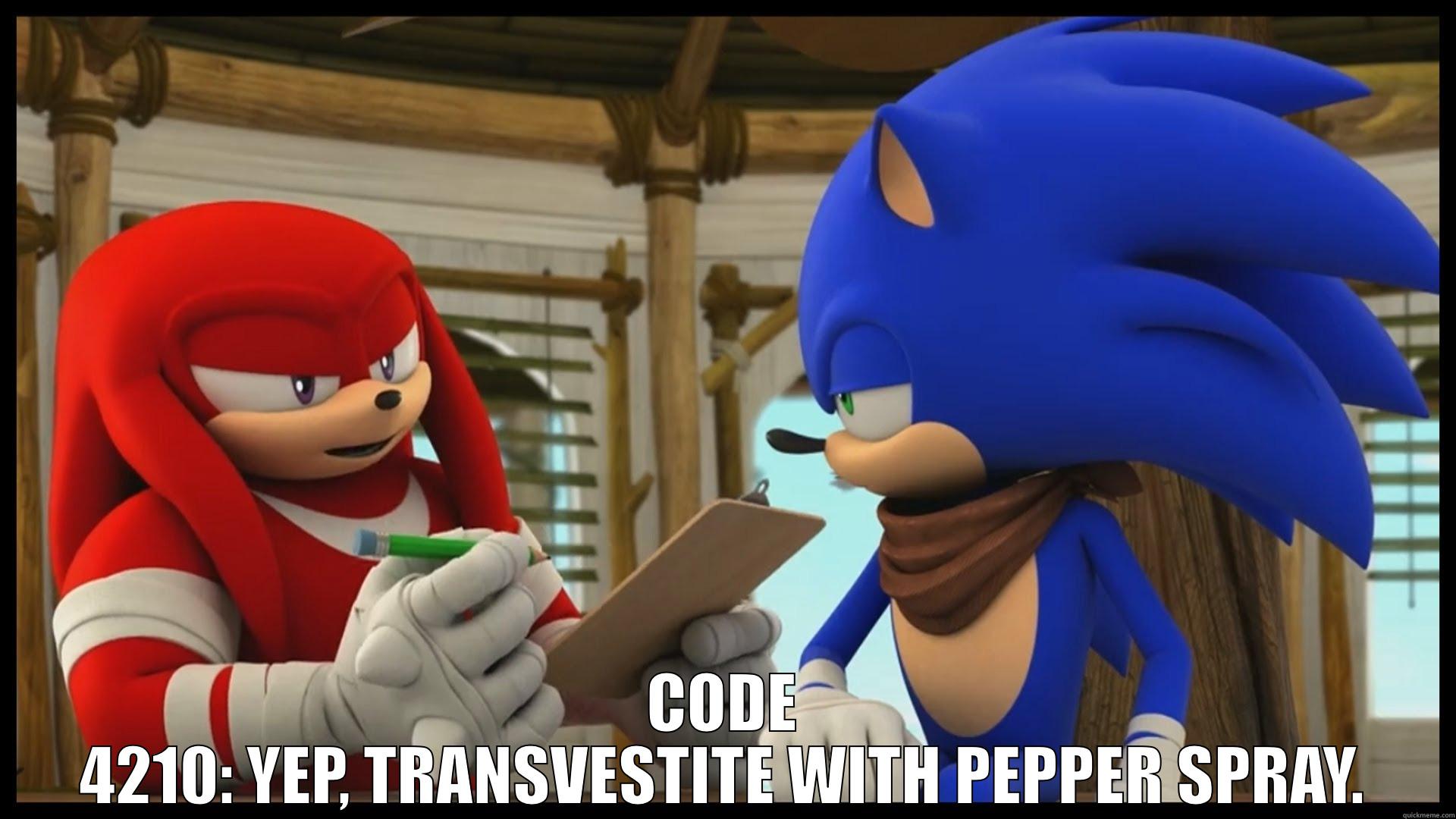 Sonic and Knuckles -  CODE 4210: YEP, TRANSVESTITE WITH PEPPER SPRAY. Misc