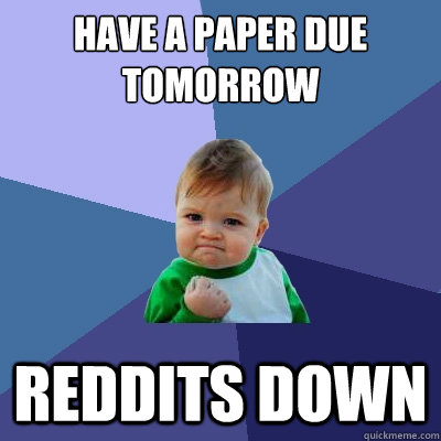 Have a paper due tomorrow reddits down  Success Kid