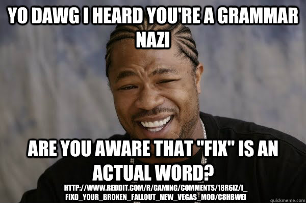 YO DAWG I HEARD you're a grammar nazi Are you aware that 