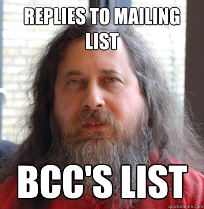 Replies to mailing list BCC's list  