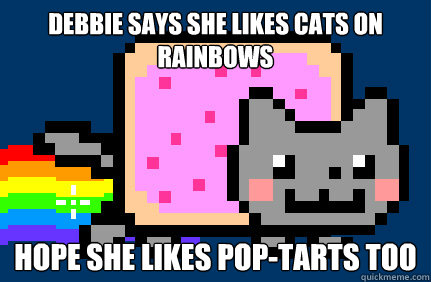 Debbie says she likes cats on Rainbows Hope she likes pop-tarts too  Nyan cat