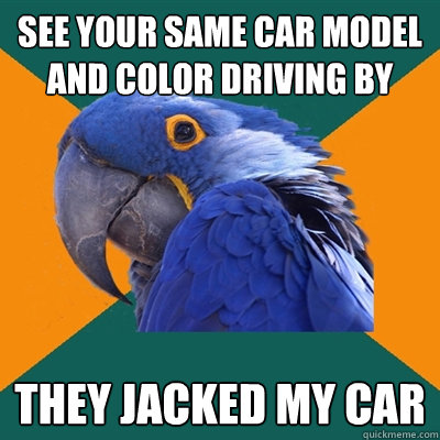 See your same car model and color driving by They jacked my car  Paranoid Parrot
