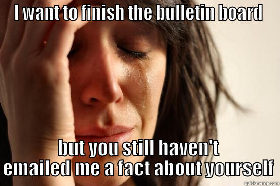 I WANT TO FINISH THE BULLETIN BOARD BUT YOU STILL HAVEN'T EMAILED ME A FACT ABOUT YOURSELF First World Problems