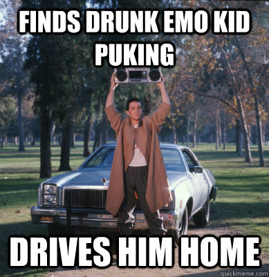 finds drunk emo kid puking drives him home  