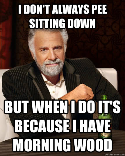 I don't always pee sitting down but when I do it's because I have morning wood - I don't always pee sitting down but when I do it's because I have morning wood  The Most Interesting Man In The World