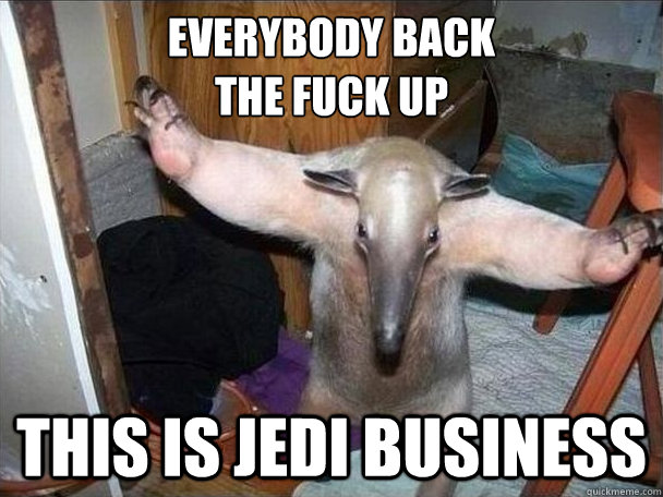 EVERYBODY BACK 
THE FUCK UP This is jedi business  I got this