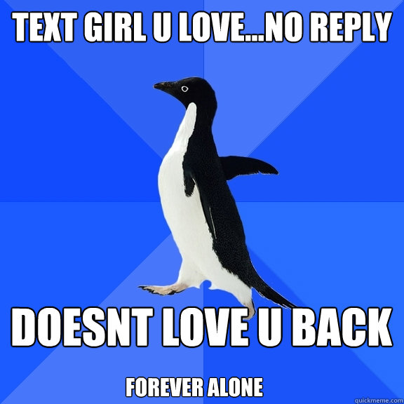 text girl u love...no reply doesnt love u back forever alone  Socially Awkward Penguin