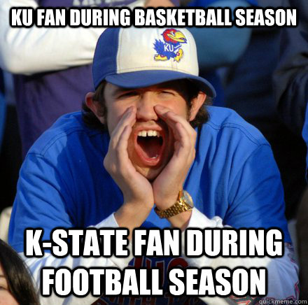 KU fan during basketball season k-state fan during football season - KU fan during basketball season k-state fan during football season  Typical Jayhawk Fan