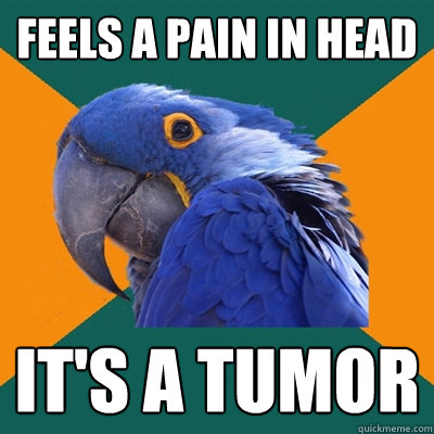feels a pain in head it's a tumor  Paranoid Parrot
