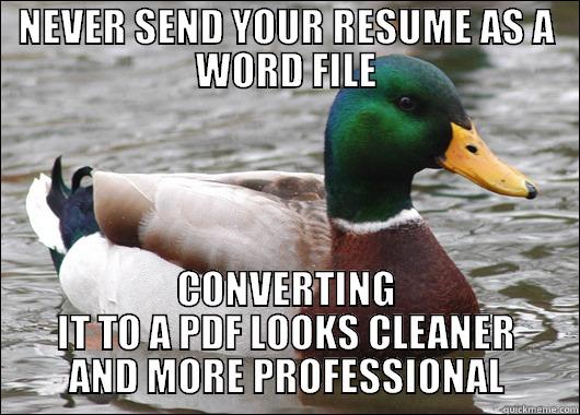 NEVER SEND YOUR RESUME AS A WORD FILE CONVERTING IT TO A PDF LOOKS CLEANER AND MORE PROFESSIONAL Actual Advice Mallard