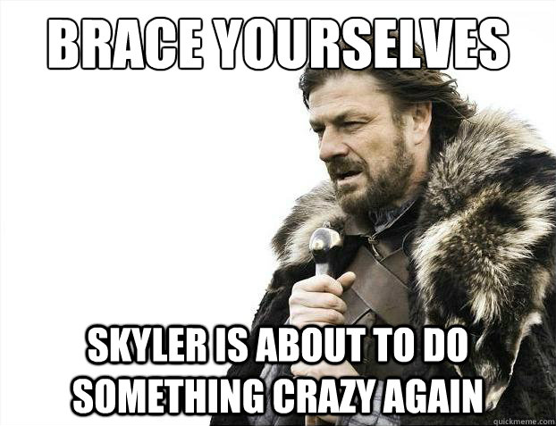Brace yourselves Skyler is about to do something crazy again  Brace Yourselves - Borimir