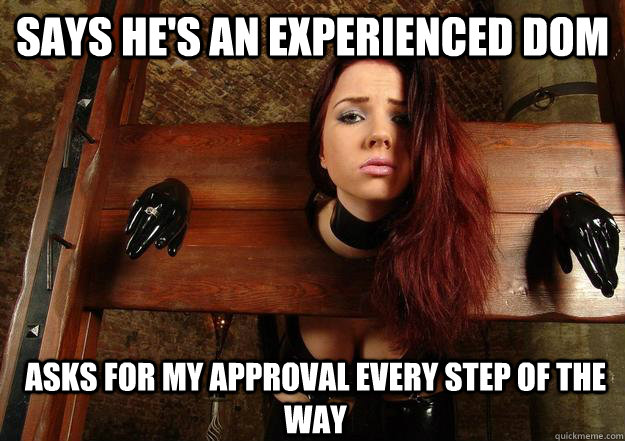 Says he's an experienced dom Asks for my approval every step of the way  First World BDSM Problems