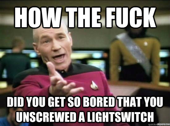 How the fuck Did you get so bored that you unscrewed a lightswitch  Annoyed Picard HD