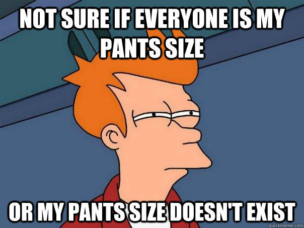 not sure if everyone is my pants size or my pants size doesn't exist - not sure if everyone is my pants size or my pants size doesn't exist  Futurama Fry